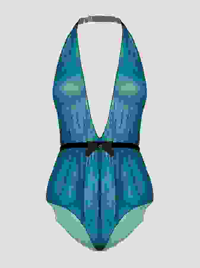 Lovehoney Barely There Sheer Green Crotchless Body, Green, hi-res
